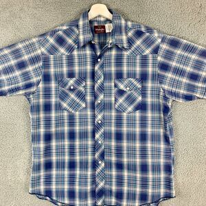 Wrangler Western Shirt Mens Extra Large Blue Plaid Cowboy Southwest Camp Rodeo‎